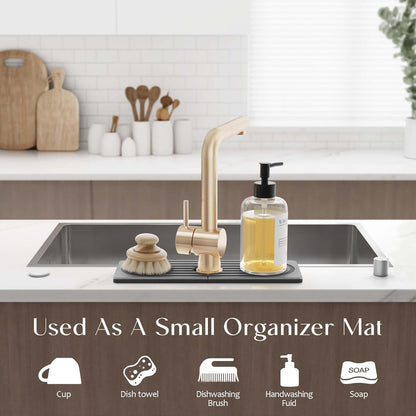 Faucet Mat for Kitchen Sink – Diatomite Stone Drying Mat & Sink Protectors, Prevent Moisture – Sink Splash Guard Water-Absorbing Stone Tray for Bathroom Counter (Light Grey, 23.6" x 3.9")