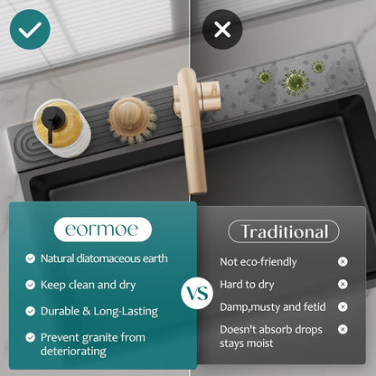 Faucet Mat for Kitchen Sink – Diatomite Stone Drying Mat & Sink Protectors, Prevent Moisture – Sink Splash Guard Water-Absorbing Stone Tray for Bathroom Counter (Light Grey, 23.6" x 3.9")