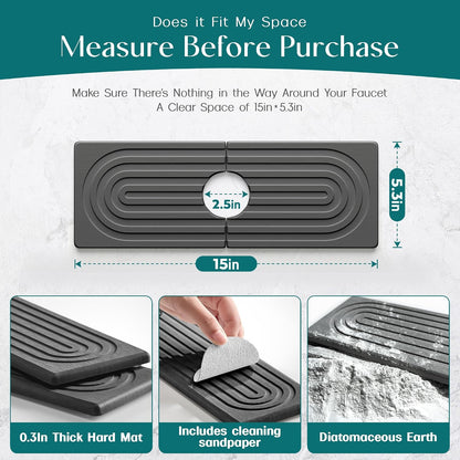 Faucet Mat for Kitchen Sink – Diatomite Stone Drying Mat & Sink Protectors, Prevent Moisture – Sink Splash Guard Water-Absorbing Stone Tray for Bathroom Counter (Light Grey, 23.6" x 3.9")