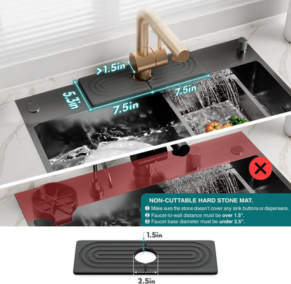 Faucet Mat for Kitchen Sink – Diatomite Stone Drying Mat & Sink Protectors, Prevent Moisture – Sink Splash Guard Water-Absorbing Stone Tray for Bathroom Counter (Light Grey, 23.6" x 3.9")