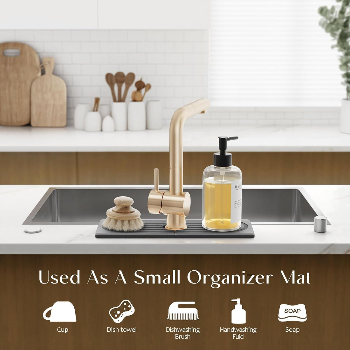 Faucet Mat for Kitchen Sink – Diatomite Stone Drying Mat & Sink Protectors, Prevent Moisture – Sink Splash Guard Water-Absorbing Stone Tray for Bathroom Counter (Light Grey, 23.6" x 3.9")