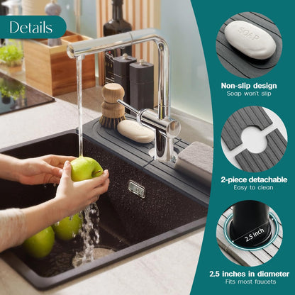 Faucet Mat for Kitchen Sink – Diatomite Stone Drying Mat & Sink Protectors, Prevent Moisture – Sink Splash Guard Water-Absorbing Stone Tray for Bathroom Counter (Light Grey, 23.6" x 3.9")