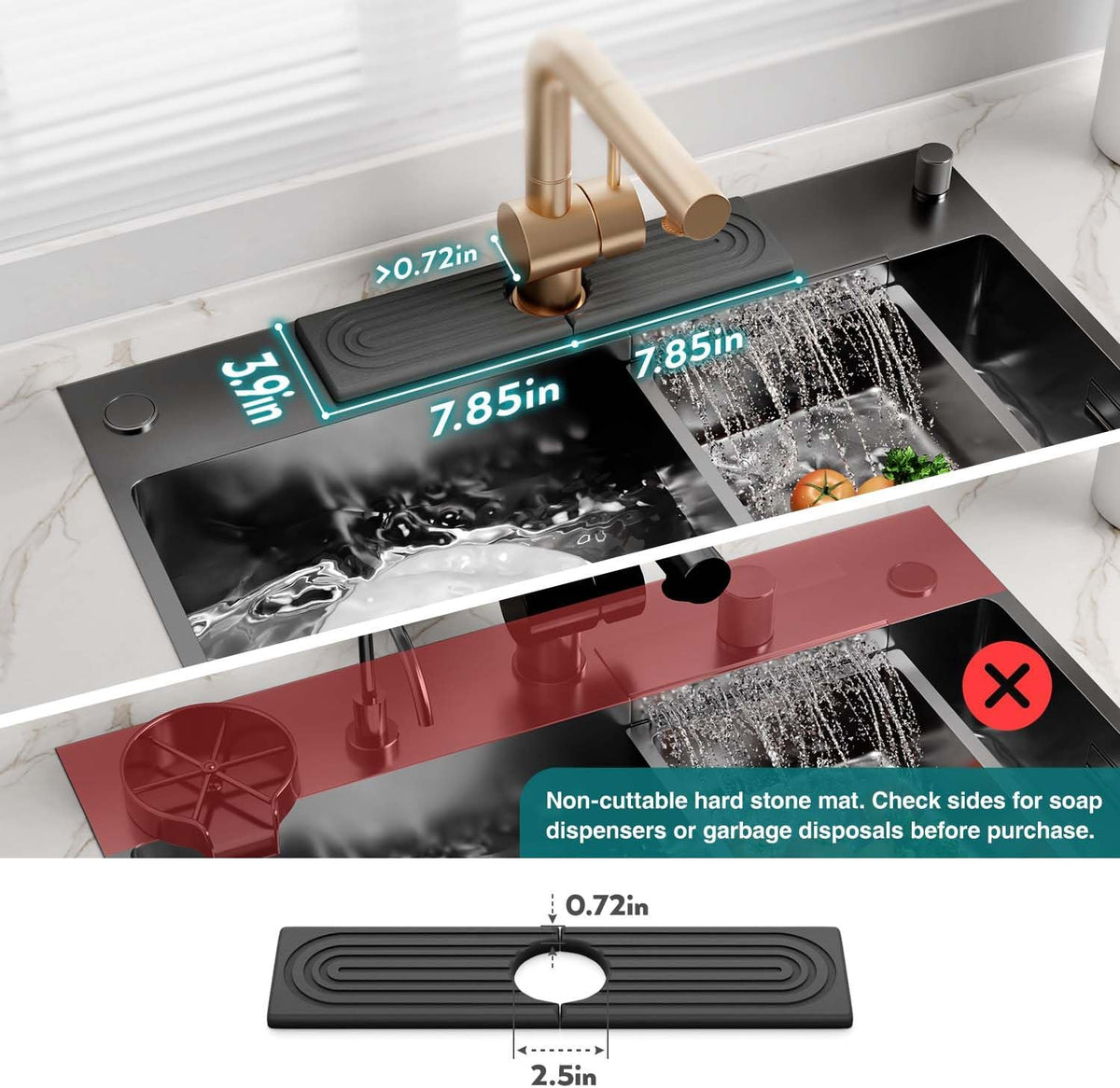 Faucet Mat for Kitchen Sink – Diatomite Stone Drying Mat & Sink Protectors, Prevent Moisture – Sink Splash Guard Water-Absorbing Stone Tray for Bathroom Counter (Light Grey, 23.6" x 3.9")