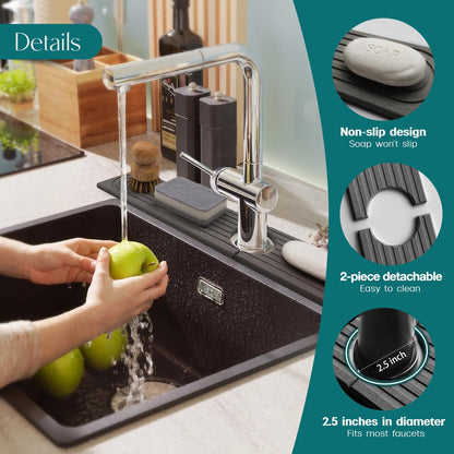 Faucet Mat for Kitchen Sink – Diatomite Stone Drying Mat & Sink Protectors, Prevent Moisture – Sink Splash Guard Water-Absorbing Stone Tray for Bathroom Counter (Light Grey, 23.6" x 3.9")