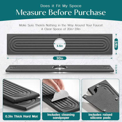 Faucet Mat for Kitchen Sink – Diatomite Stone Drying Mat & Sink Protectors, Prevent Moisture – Sink Splash Guard Water-Absorbing Stone Tray for Bathroom Counter (Light Grey, 23.6" x 3.9")