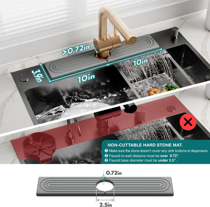 Faucet Mat for Kitchen Sink – Diatomite Stone Drying Mat & Sink Protectors, Prevent Moisture – Sink Splash Guard Water-Absorbing Stone Tray for Bathroom Counter (Light Grey, 23.6" x 3.9")