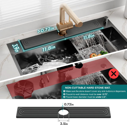 Faucet Mat for Kitchen Sink – Diatomite Stone Drying Mat & Sink Protectors, Prevent Moisture – Sink Splash Guard Water-Absorbing Stone Tray for Bathroom Counter (Light Grey, 23.6" x 3.9")