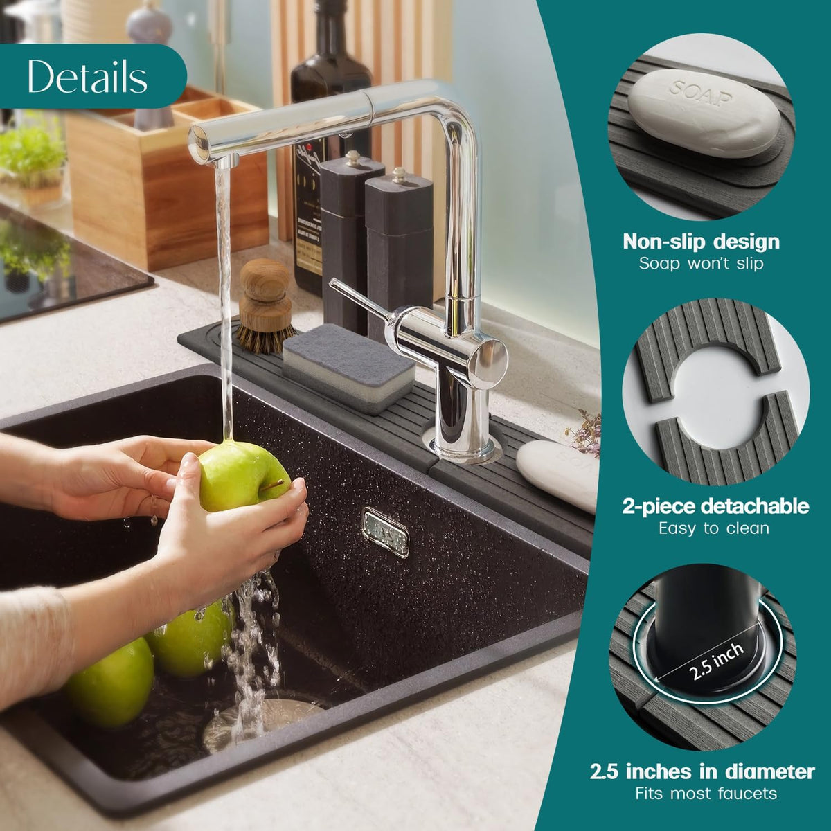 Faucet Mat for Kitchen Sink – Diatomite Stone Drying Mat & Sink Protectors, Prevent Moisture – Sink Splash Guard Water-Absorbing Stone Tray for Bathroom Counter (Light Grey, 23.6" x 3.9")
