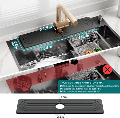 Faucet Mat for Kitchen Sink – Diatomite Stone Drying Mat & Sink Protectors, Prevent Moisture – Sink Splash Guard Water-Absorbing Stone Tray for Bathroom Counter (Light Grey, 23.6" x 3.9")
