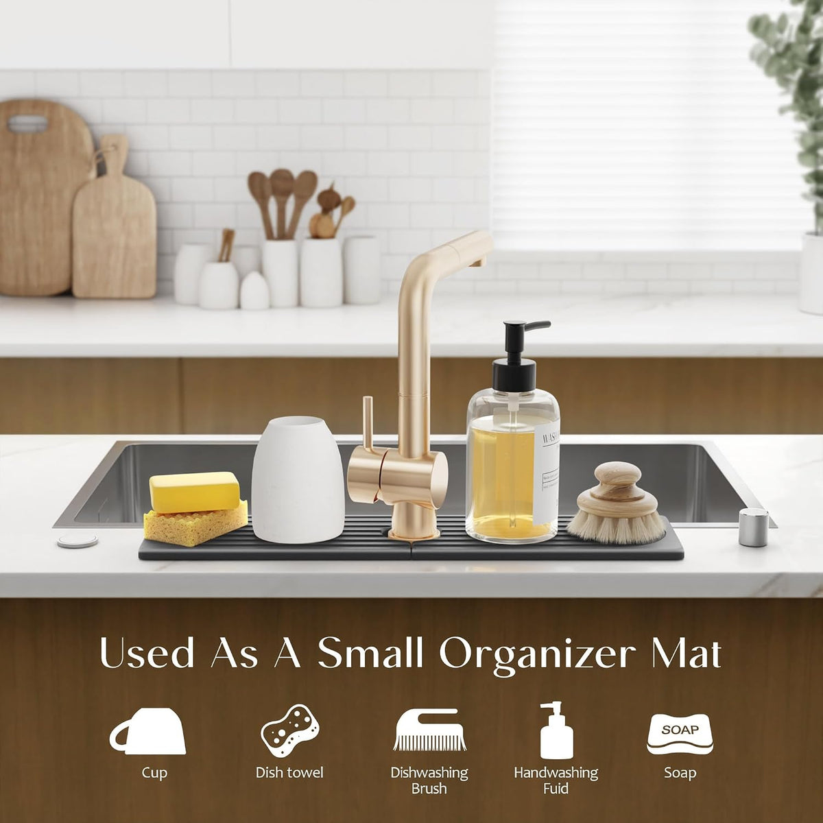 Faucet Mat for Kitchen Sink – Diatomite Stone Drying Mat & Sink Protectors, Prevent Moisture – Sink Splash Guard Water-Absorbing Stone Tray for Bathroom Counter (Light Grey, 23.6" x 3.9")