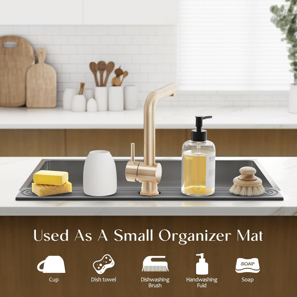 Faucet Mat for Kitchen Sink – Diatomite Stone Drying Mat & Sink Protectors, Prevent Moisture – Sink Splash Guard Water-Absorbing Stone Tray for Bathroom Counter (Light Grey, 23.6" x 3.9")