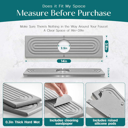 Faucet Mat for Kitchen Sink – Diatomite Stone Drying Mat & Sink Protectors, Prevent Moisture – Sink Splash Guard Water-Absorbing Stone Tray for Bathroom Counter (Light Grey, 23.6" x 3.9")
