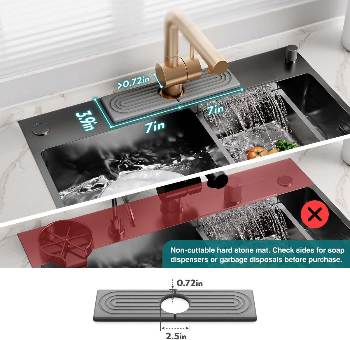 Faucet Mat for Kitchen Sink – Diatomite Stone Drying Mat & Sink Protectors, Prevent Moisture – Sink Splash Guard Water-Absorbing Stone Tray for Bathroom Counter (Light Grey, 23.6" x 3.9")