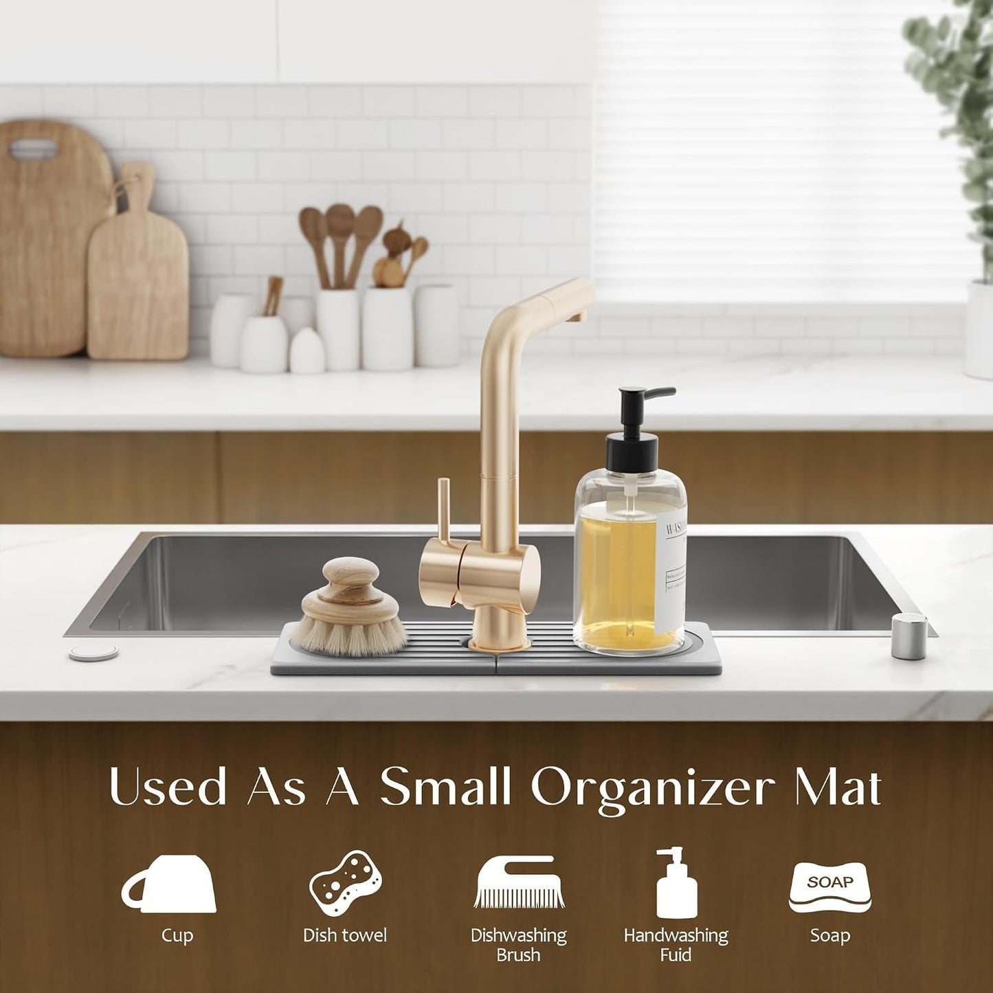 Faucet Mat for Kitchen Sink – Diatomite Stone Drying Mat & Sink Protectors, Prevent Moisture – Sink Splash Guard Water-Absorbing Stone Tray for Bathroom Counter (Light Grey, 23.6" x 3.9")