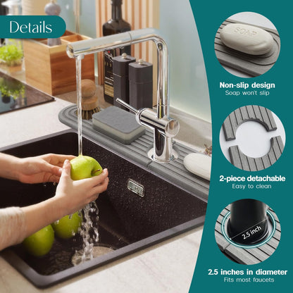 Faucet Mat for Kitchen Sink – Diatomite Stone Drying Mat & Sink Protectors, Prevent Moisture – Sink Splash Guard Water-Absorbing Stone Tray for Bathroom Counter (Light Grey, 23.6" x 3.9")
