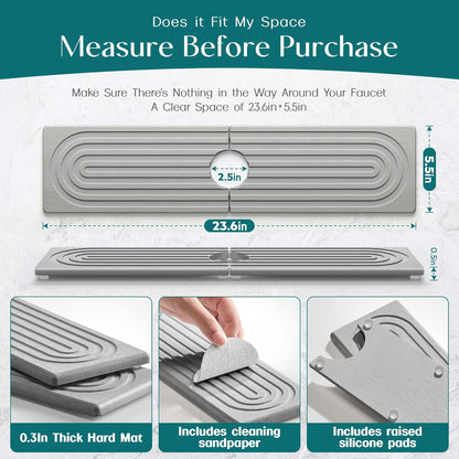 Faucet Mat for Kitchen Sink – Diatomite Stone Drying Mat & Sink Protectors, Prevent Moisture – Sink Splash Guard Water-Absorbing Stone Tray for Bathroom Counter (Light Grey, 23.6" x 3.9")