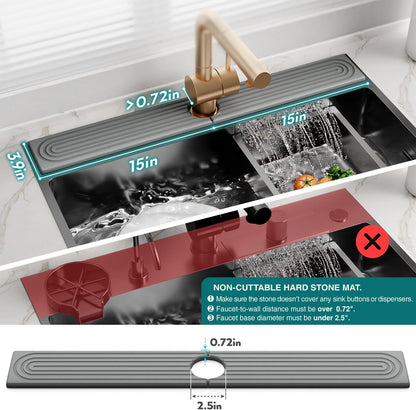 Faucet Mat for Kitchen Sink – Diatomite Stone Drying Mat & Sink Protectors, Prevent Moisture – Sink Splash Guard Water-Absorbing Stone Tray for Bathroom Counter (Light Grey, 23.6" x 3.9")