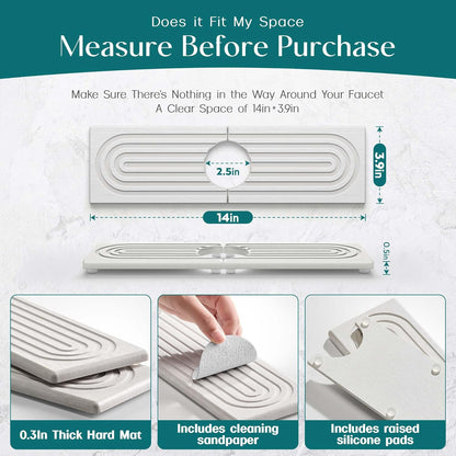 Faucet Mat for Kitchen Sink – Diatomite Stone Drying Mat & Sink Protectors, Prevent Moisture – Sink Splash Guard Water-Absorbing Stone Tray for Bathroom Counter (Light Grey, 23.6" x 3.9")