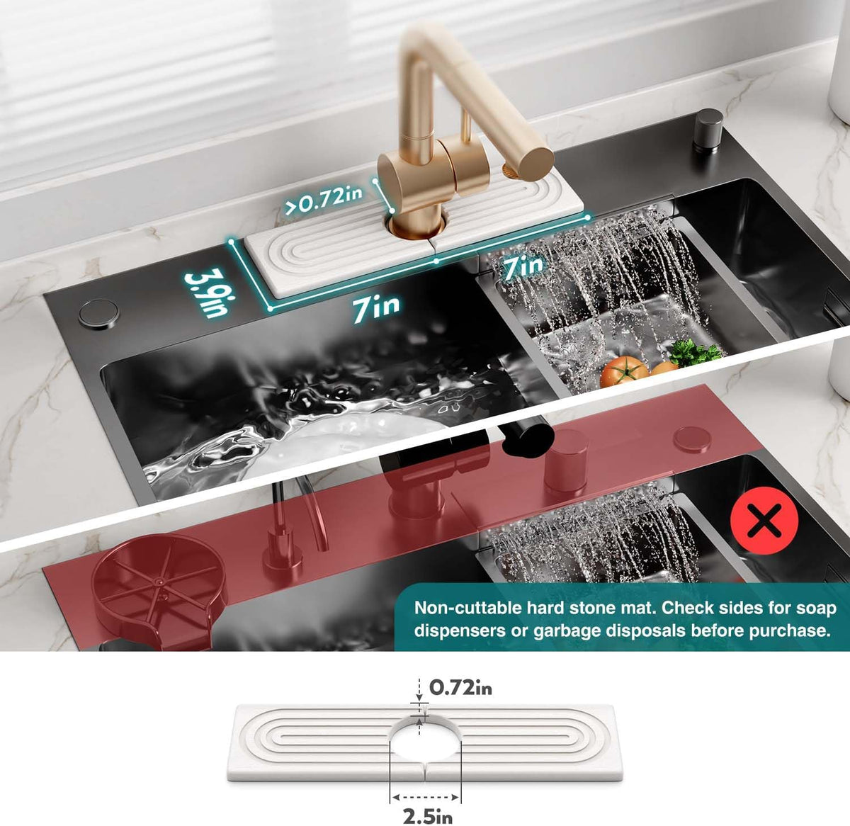 Faucet Mat for Kitchen Sink – Diatomite Stone Drying Mat & Sink Protectors, Prevent Moisture – Sink Splash Guard Water-Absorbing Stone Tray for Bathroom Counter (Light Grey, 23.6" x 3.9")