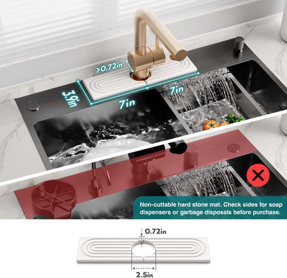 Faucet Mat for Kitchen Sink – Diatomite Stone Drying Mat & Sink Protectors, Prevent Moisture – Sink Splash Guard Water-Absorbing Stone Tray for Bathroom Counter (Light Grey, 23.6" x 3.9")