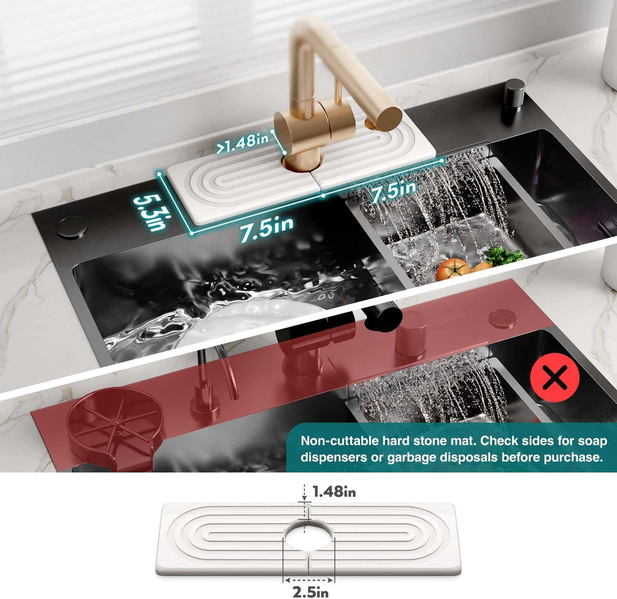 Faucet Mat for Kitchen Sink – Diatomite Stone Drying Mat & Sink Protectors, Prevent Moisture – Sink Splash Guard Water-Absorbing Stone Tray for Bathroom Counter (Light Grey, 23.6" x 3.9")