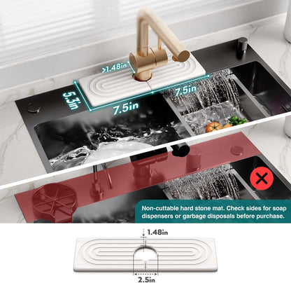 Faucet Mat for Kitchen Sink – Diatomite Stone Drying Mat & Sink Protectors, Prevent Moisture – Sink Splash Guard Water-Absorbing Stone Tray for Bathroom Counter (Light Grey, 23.6" x 3.9")