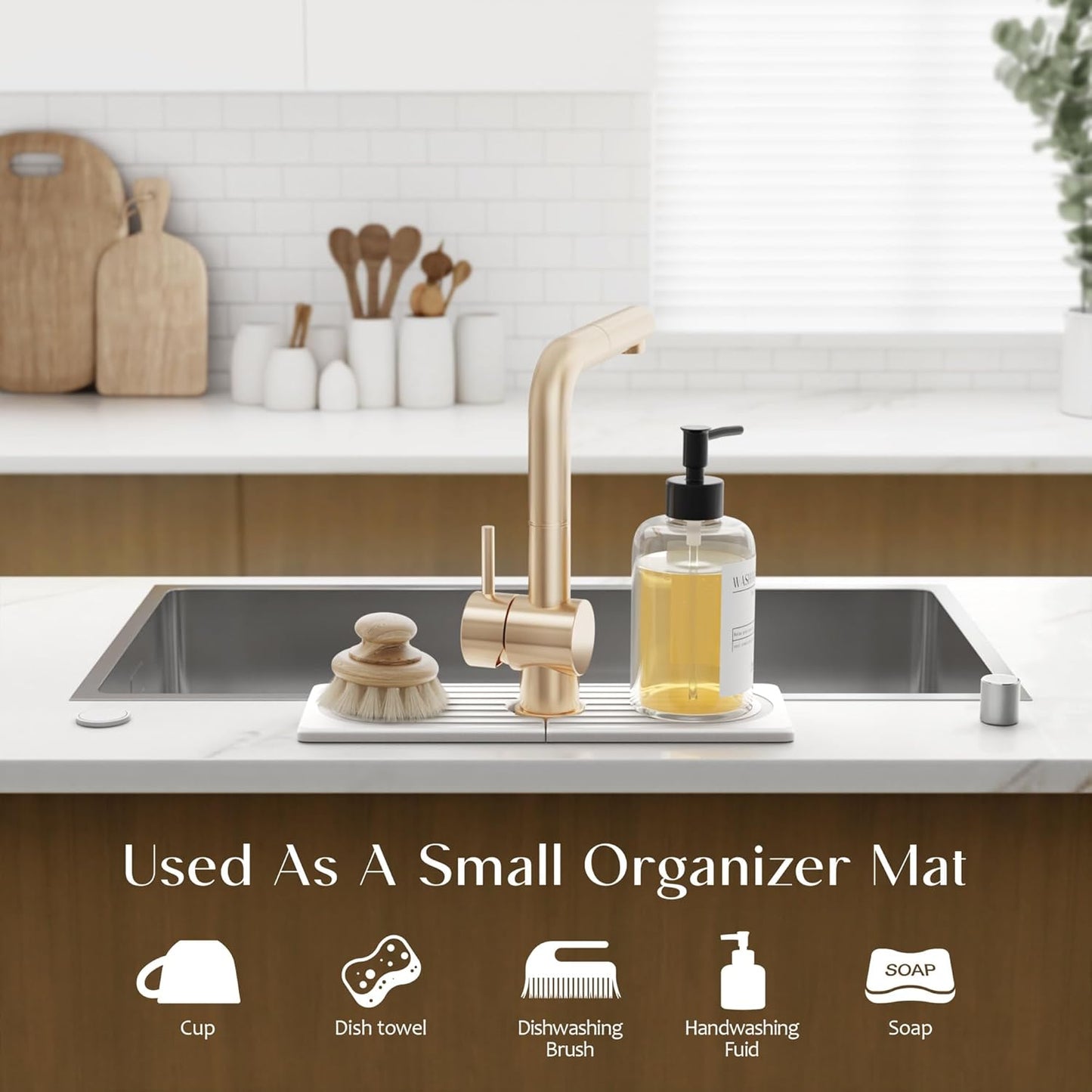 Faucet Mat for Kitchen Sink – Diatomite Stone Drying Mat & Sink Protectors, Prevent Moisture – Sink Splash Guard Water-Absorbing Stone Tray for Bathroom Counter (Light Grey, 23.6" x 3.9")