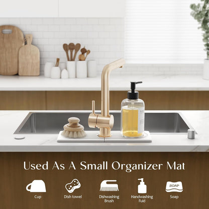 Faucet Mat for Kitchen Sink – Diatomite Stone Drying Mat & Sink Protectors, Prevent Moisture – Sink Splash Guard Water-Absorbing Stone Tray for Bathroom Counter (Light Grey, 23.6" x 3.9")