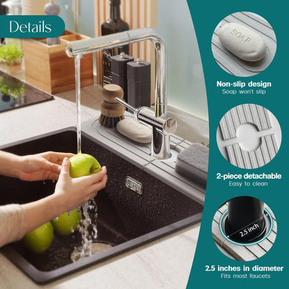 Faucet Mat for Kitchen Sink – Diatomite Stone Drying Mat & Sink Protectors, Prevent Moisture – Sink Splash Guard Water-Absorbing Stone Tray for Bathroom Counter (Light Grey, 23.6" x 3.9")
