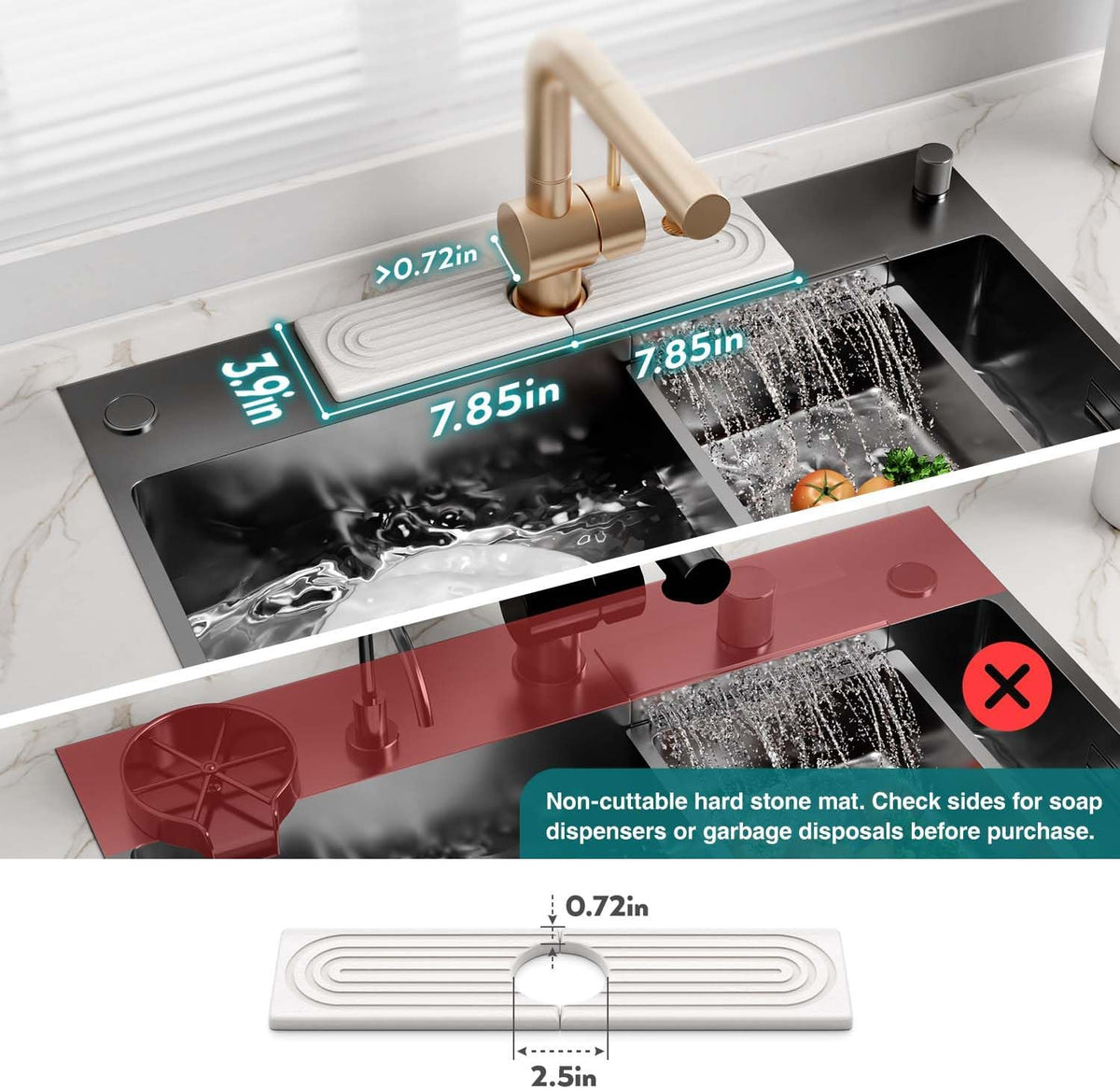 Faucet Mat for Kitchen Sink – Diatomite Stone Drying Mat & Sink Protectors, Prevent Moisture – Sink Splash Guard Water-Absorbing Stone Tray for Bathroom Counter (Light Grey, 23.6" x 3.9")