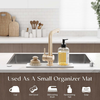 Faucet Mat for Kitchen Sink – Diatomite Stone Drying Mat & Sink Protectors, Prevent Moisture – Sink Splash Guard Water-Absorbing Stone Tray for Bathroom Counter (Light Grey, 23.6" x 3.9")