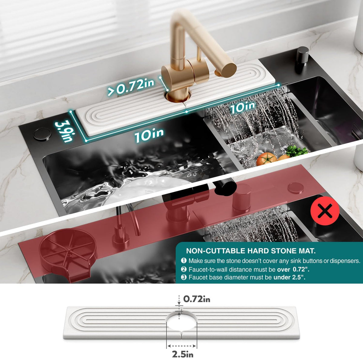 Faucet Mat for Kitchen Sink – Diatomite Stone Drying Mat & Sink Protectors, Prevent Moisture – Sink Splash Guard Water-Absorbing Stone Tray for Bathroom Counter (Light Grey, 23.6" x 3.9")