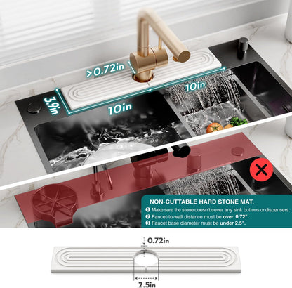 Faucet Mat for Kitchen Sink – Diatomite Stone Drying Mat & Sink Protectors, Prevent Moisture – Sink Splash Guard Water-Absorbing Stone Tray for Bathroom Counter (Light Grey, 23.6" x 3.9")