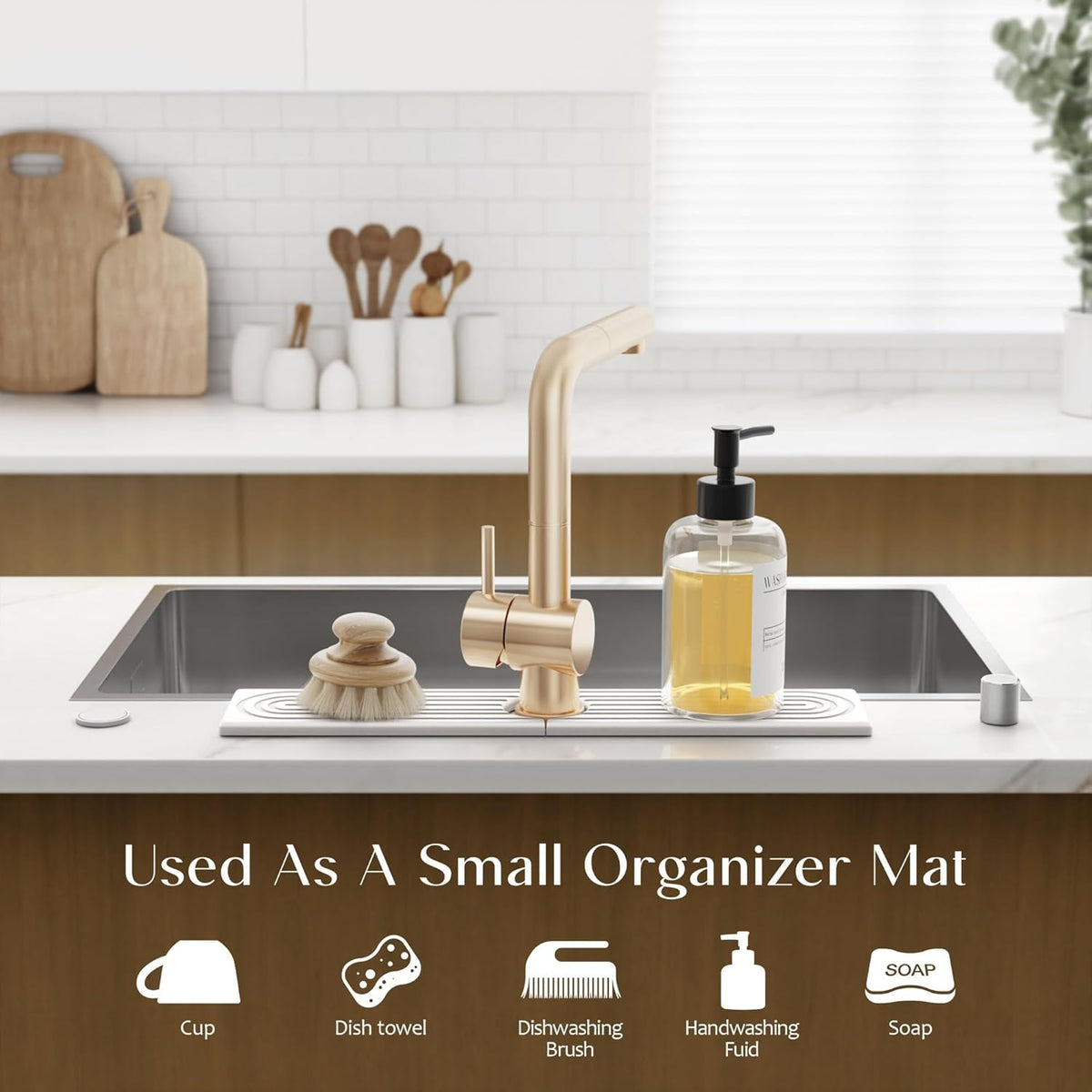 Faucet Mat for Kitchen Sink – Diatomite Stone Drying Mat & Sink Protectors, Prevent Moisture – Sink Splash Guard Water-Absorbing Stone Tray for Bathroom Counter (Light Grey, 23.6" x 3.9")