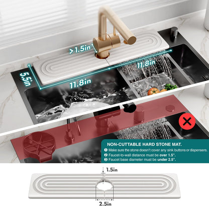 Faucet Mat for Kitchen Sink – Diatomite Stone Drying Mat & Sink Protectors, Prevent Moisture – Sink Splash Guard Water-Absorbing Stone Tray for Bathroom Counter (Light Grey, 23.6" x 3.9")