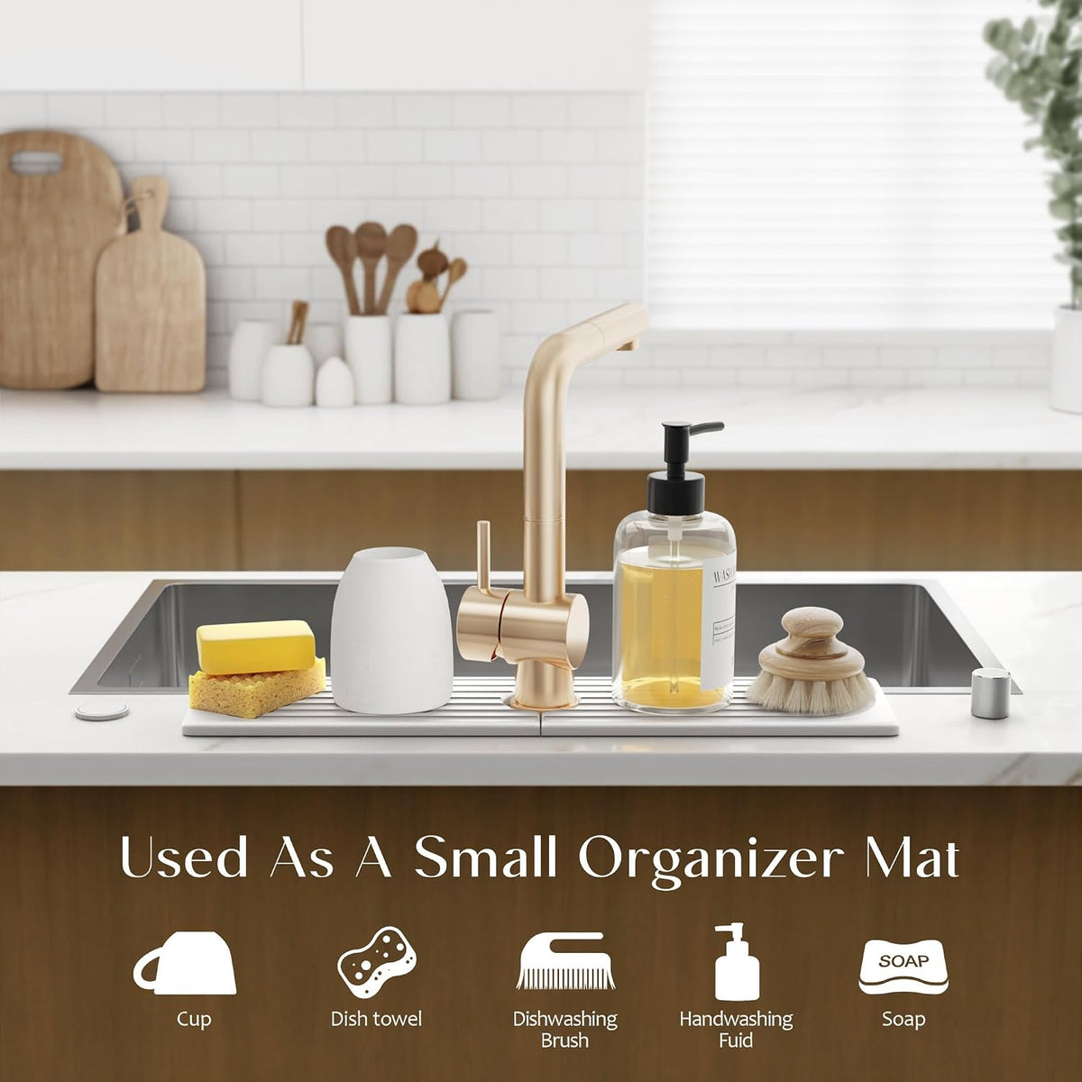 Faucet Mat for Kitchen Sink – Diatomite Stone Drying Mat & Sink Protectors, Prevent Moisture – Sink Splash Guard Water-Absorbing Stone Tray for Bathroom Counter (Light Grey, 23.6" x 3.9")