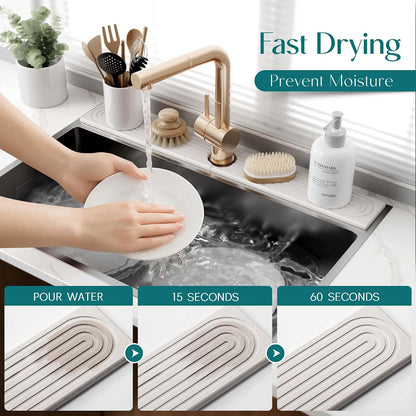 Faucet Mat for Kitchen Sink – Diatomite Stone Drying Mat & Sink Protectors, Prevent Moisture – Sink Splash Guard Water-Absorbing Stone Tray for Bathroom Counter (Light Grey, 23.6" x 3.9")