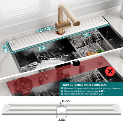 Faucet Mat for Kitchen Sink – Diatomite Stone Drying Mat & Sink Protectors, Prevent Moisture – Sink Splash Guard Water-Absorbing Stone Tray for Bathroom Counter (Light Grey, 23.6" x 3.9")