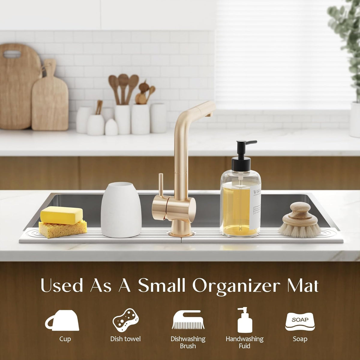 Faucet Mat for Kitchen Sink – Diatomite Stone Drying Mat & Sink Protectors, Prevent Moisture – Sink Splash Guard Water-Absorbing Stone Tray for Bathroom Counter (Light Grey, 23.6" x 3.9")