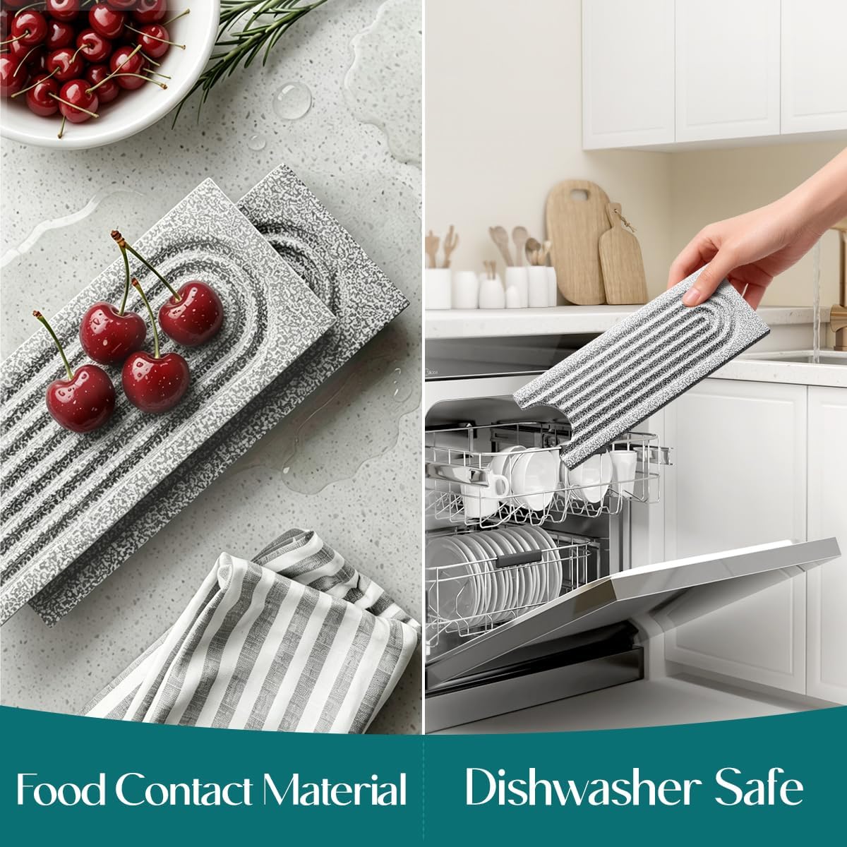 Faucet Mat for Kitchen Sink – Diatomite Stone Drying Mat & Sink Protectors, Prevent Moisture – Sink Splash Guard Water-Absorbing Stone Tray for Bathroom Counter (Light Grey, 23.6" x 3.9")