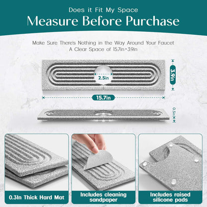 Faucet Mat for Kitchen Sink – Diatomite Stone Drying Mat & Sink Protectors, Prevent Moisture – Sink Splash Guard Water-Absorbing Stone Tray for Bathroom Counter (Light Grey, 23.6" x 3.9")