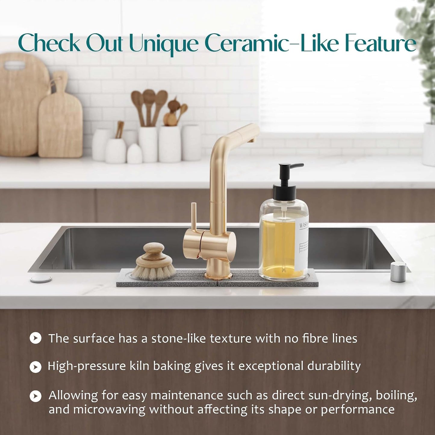 Faucet Mat for Kitchen Sink – Diatomite Stone Drying Mat & Sink Protectors, Prevent Moisture – Sink Splash Guard Water-Absorbing Stone Tray for Bathroom Counter (Light Grey, 23.6" x 3.9")