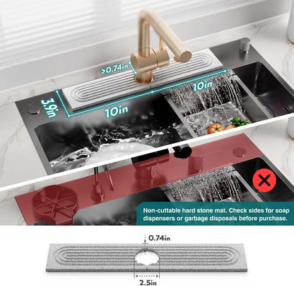 Faucet Mat for Kitchen Sink – Diatomite Stone Drying Mat & Sink Protectors, Prevent Moisture – Sink Splash Guard Water-Absorbing Stone Tray for Bathroom Counter (Light Grey, 23.6" x 3.9")