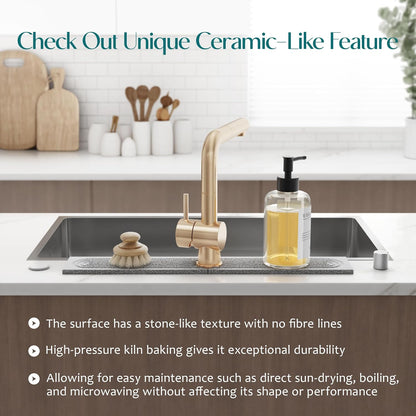 Faucet Mat for Kitchen Sink – Diatomite Stone Drying Mat & Sink Protectors, Prevent Moisture – Sink Splash Guard Water-Absorbing Stone Tray for Bathroom Counter (Light Grey, 23.6" x 3.9")