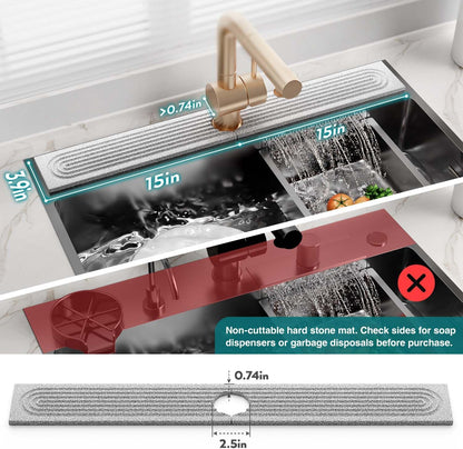 Faucet Mat for Kitchen Sink – Diatomite Stone Drying Mat & Sink Protectors, Prevent Moisture – Sink Splash Guard Water-Absorbing Stone Tray for Bathroom Counter (Light Grey, 23.6" x 3.9")