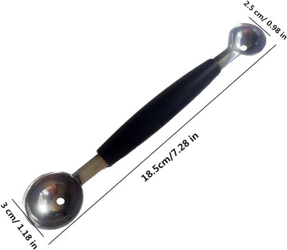 Double-Sided Fruit Melon Baller Spoon, 2 in 1 Stainless Steel Ice cream Ball Spoon Scoops Cutter for Watermelon (2 Pack)