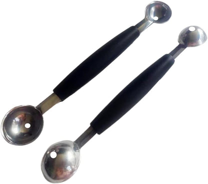 Double-Sided Fruit Melon Baller Spoon, 2 in 1 Stainless Steel Ice cream Ball Spoon Scoops Cutter for Watermelon (2 Pack)