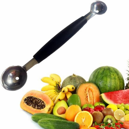 Double-Sided Fruit Melon Baller Spoon, 2 in 1 Stainless Steel Ice cream Ball Spoon Scoops Cutter for Watermelon (2 Pack)