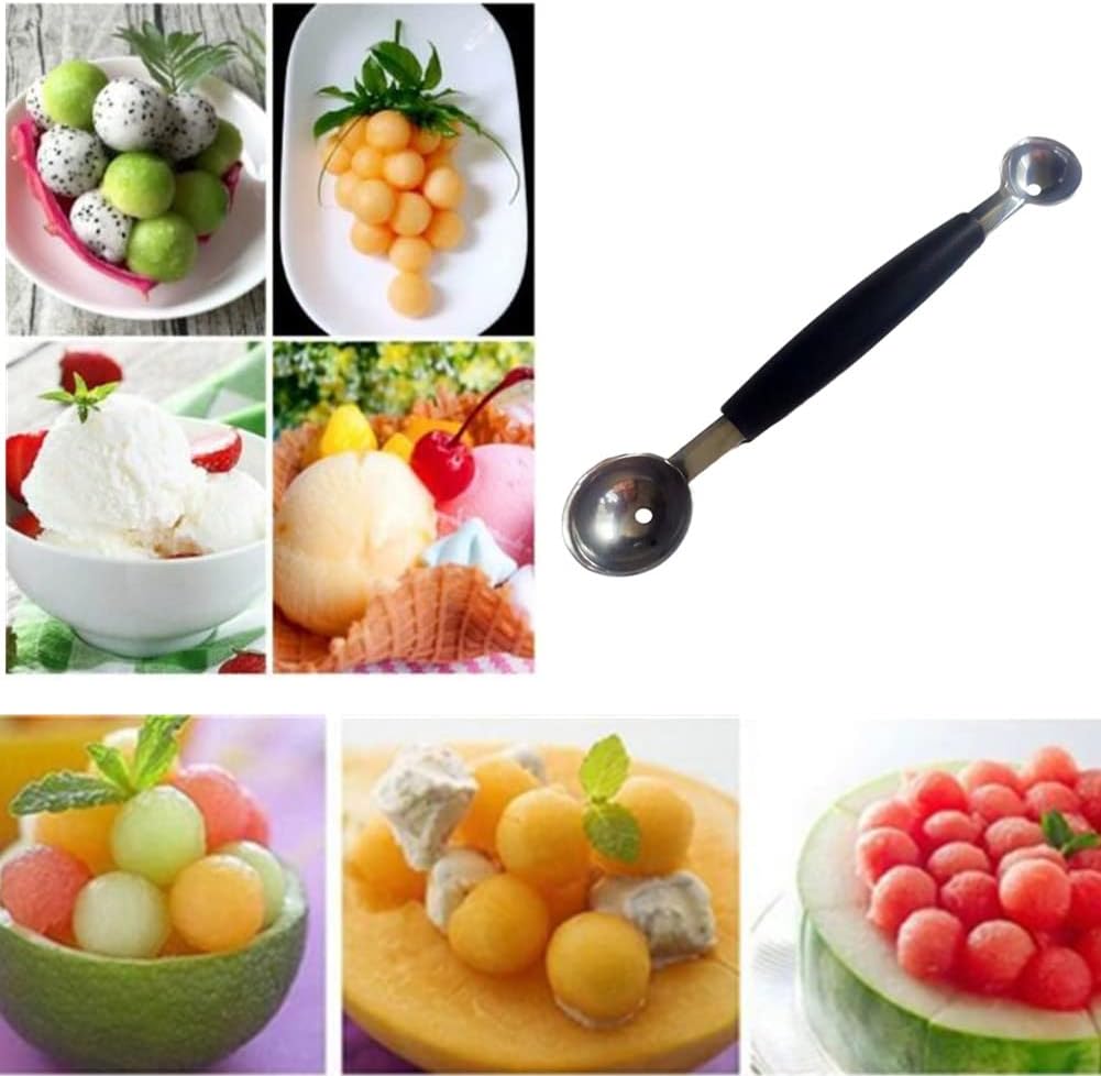 Double-Sided Fruit Melon Baller Spoon, 2 in 1 Stainless Steel Ice cream Ball Spoon Scoops Cutter for Watermelon (2 Pack)
