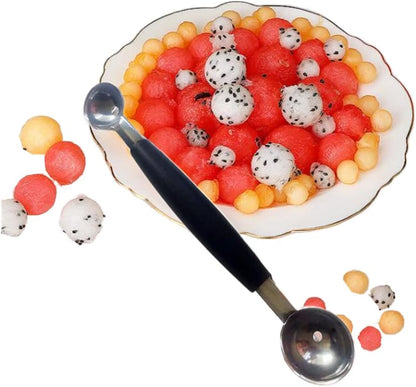 Double-Sided Fruit Melon Baller Spoon, 2 in 1 Stainless Steel Ice cream Ball Spoon Scoops Cutter for Watermelon (2 Pack)